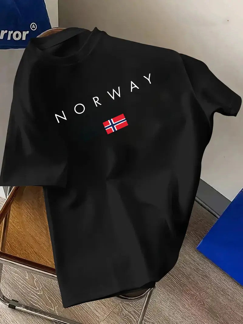 Drop Shoulder Print T-Shirt - Norway Black