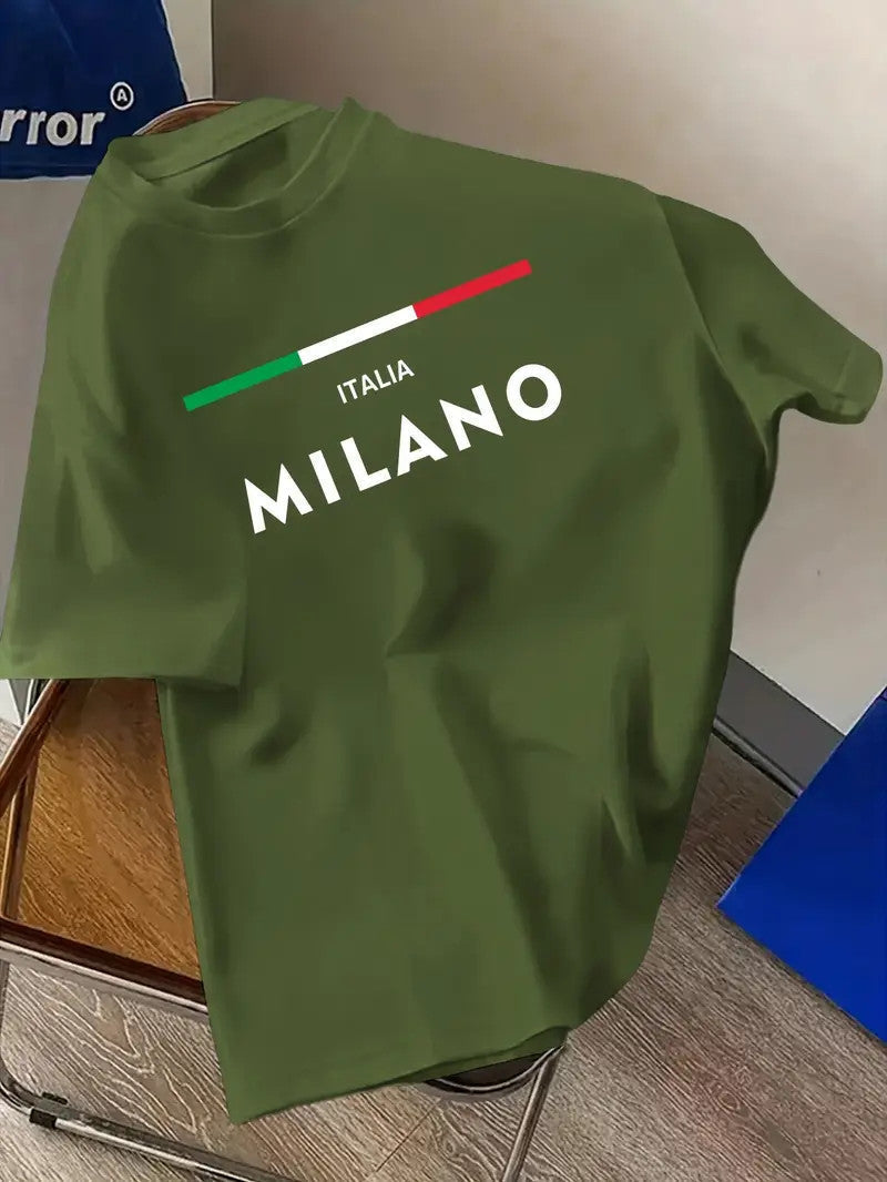 Drop Shoulder Print T-Shirt - Milano Stripe Olive