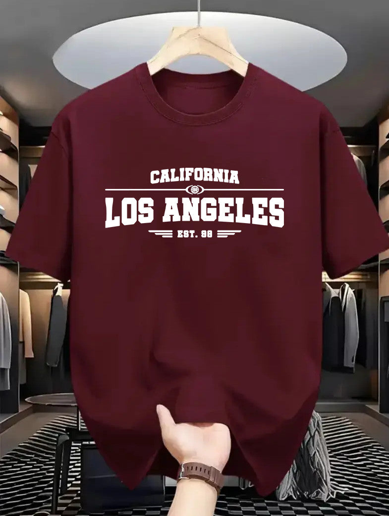Drop Shoulder Print T-Shirt - Los Angeles Maroon