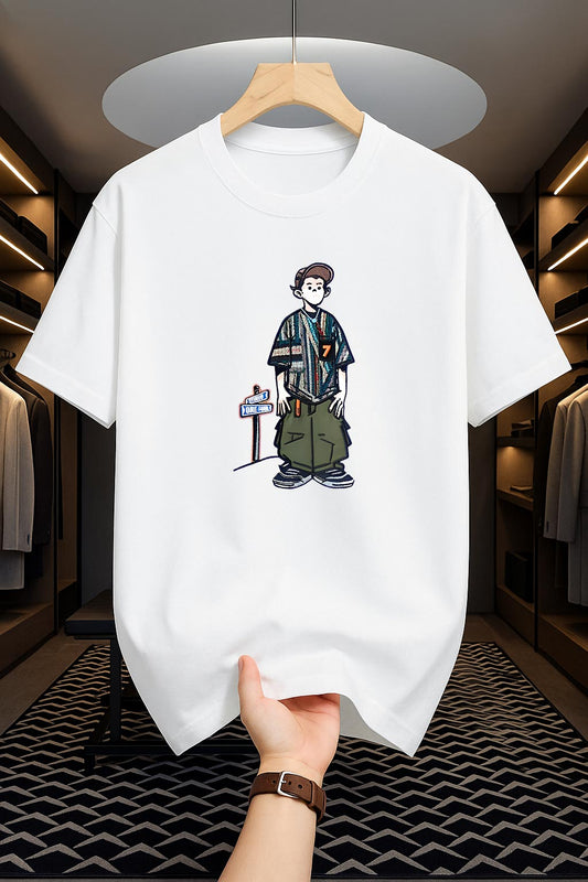 Drop Shoulder Print T-Shirt - Cartoon Design